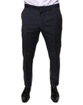 Pantalon de costume noir dolce gabbana en coton laine avec coupe slim et détails subtils sur les coutures latérales