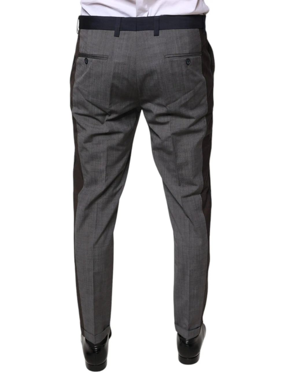Pantalon habillé dolce & gabbana en coton laine noir avec panneaux latéraux noirs et ceinture assortie