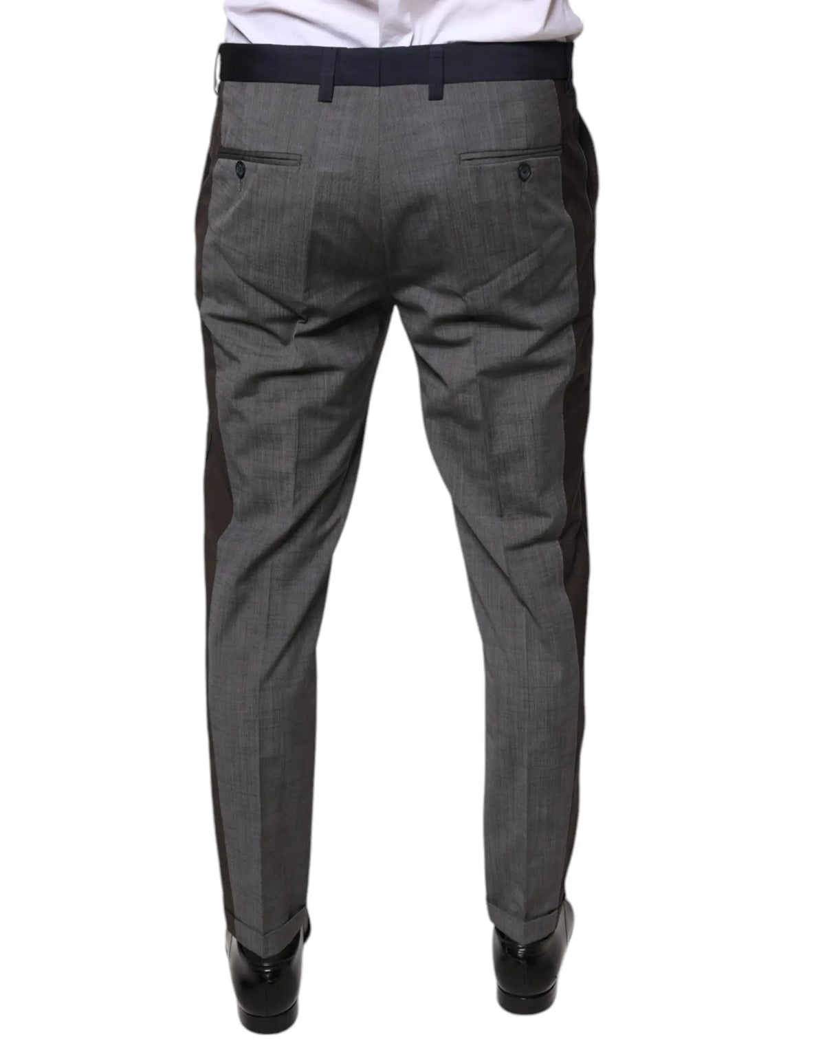 Pantalon habillé dolce & gabbana en coton laine noir avec panneaux latéraux noirs et ceinture assortie