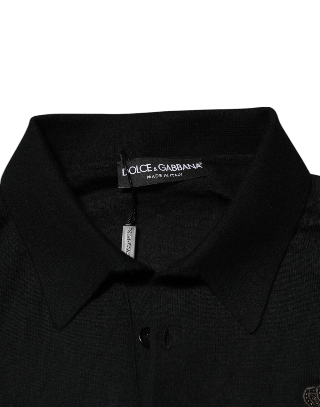 Polo noir dolce & gabbana avec col classique et patte de boutonnage pour homme style pull à manches longues
