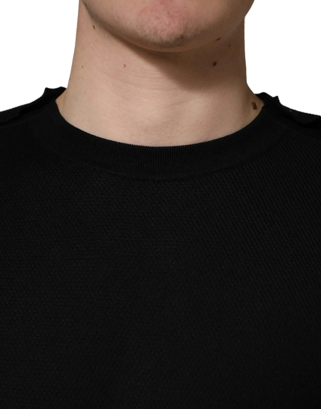 Pull à col rond noir dolce & gabbana en maille lisse avec col côtelé manches longues