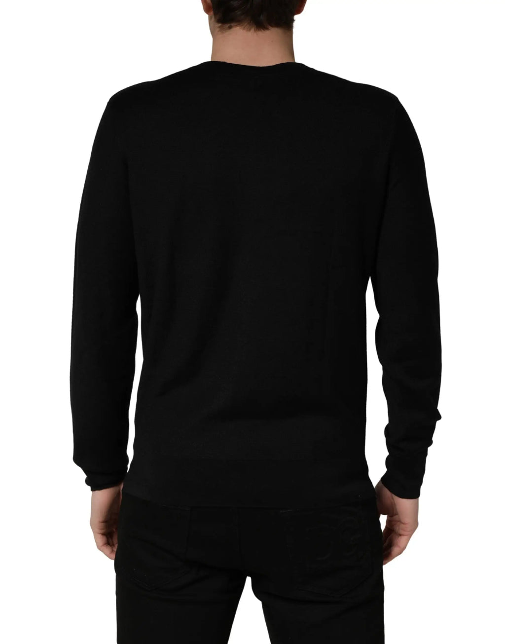 Dolce & gabbana pull noir à col rond et manches longues en laine pour homme élégant