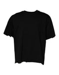 Dolce & gabbana t-shirt noir à col rond manches courtes en coton oversize avec ourlet effiloché et coupe décontractée