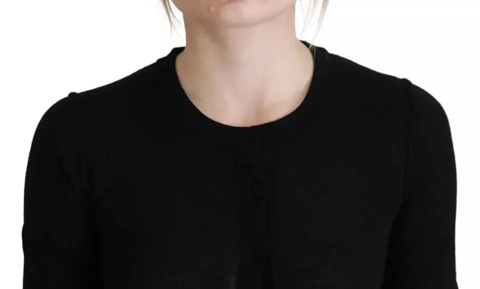 Pull noir à manches longues dolce & gabbana en maille côtelée avec col rond style crewneck