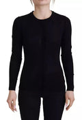 Dolce & gabbana pull noir en maille ajustée à manches longues avec col rond en tricot