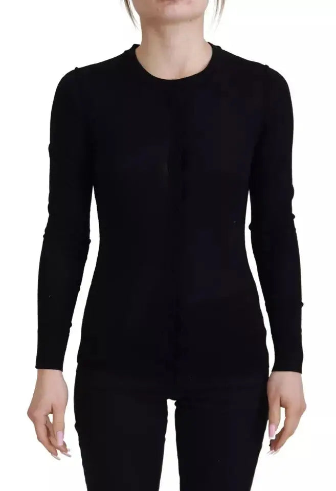 Dolce & gabbana pull noir en maille ajustée à manches longues avec col rond en tricot