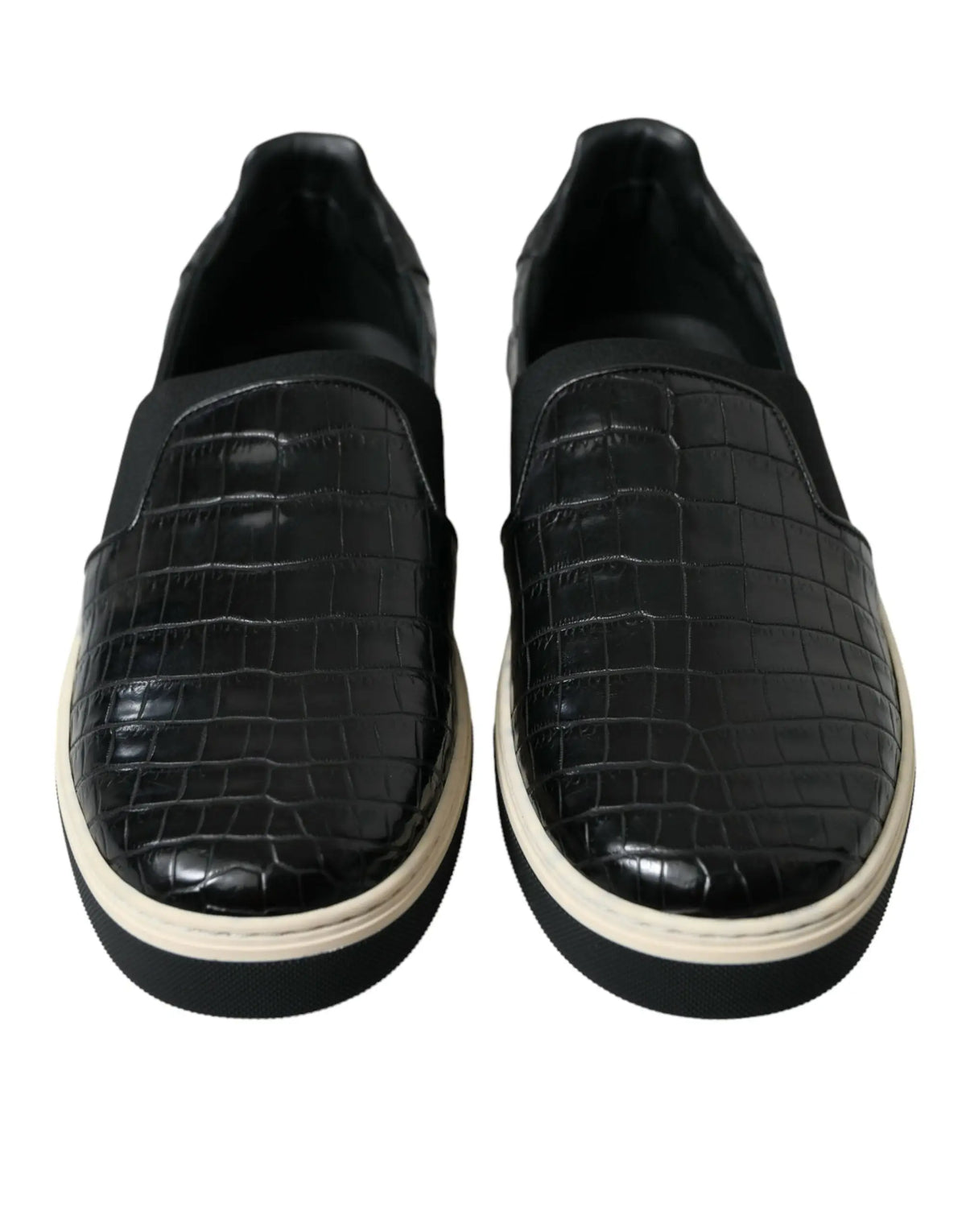 Sneakers slip-on dolce & gabbana en cuir exotique croco noir avec semelle en caoutchouc blanc et noir
