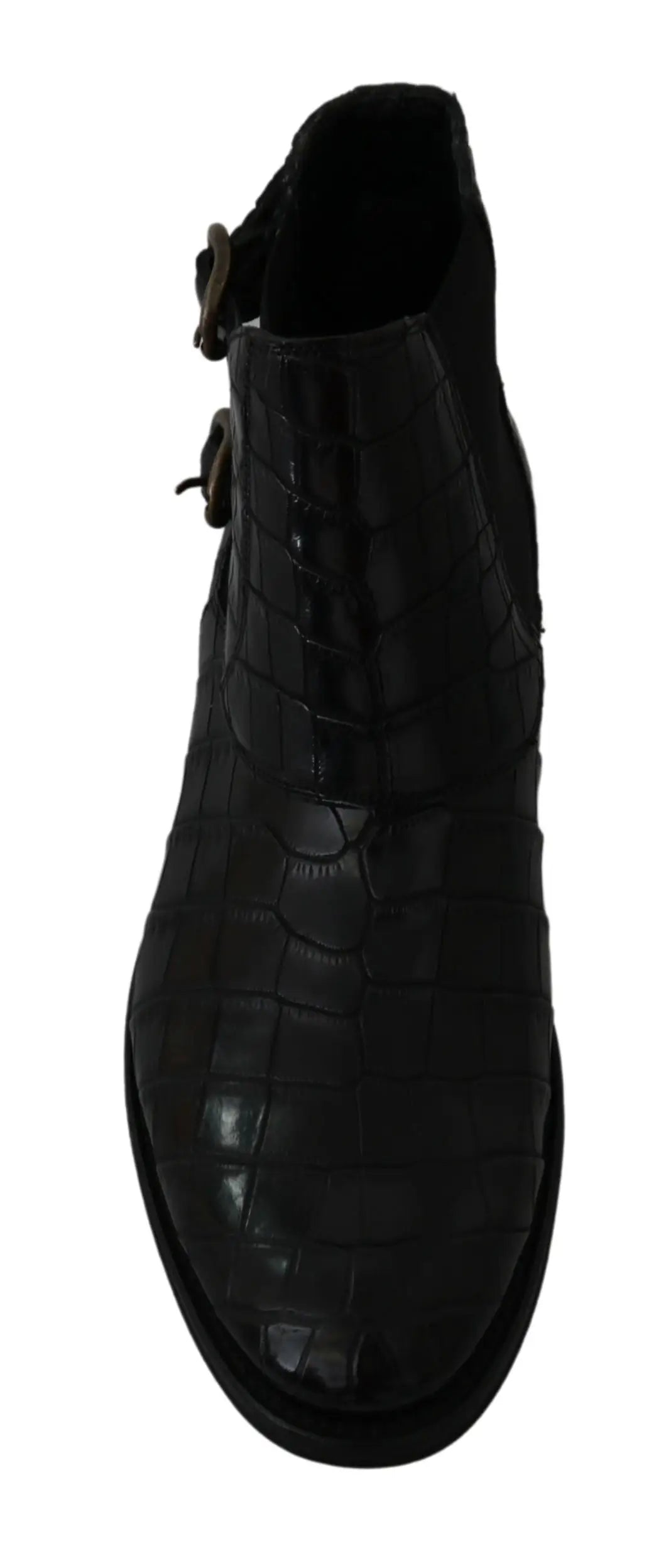 Dolce & gabbana bottines derby en cuir noir embossé crocodile avec double boucle