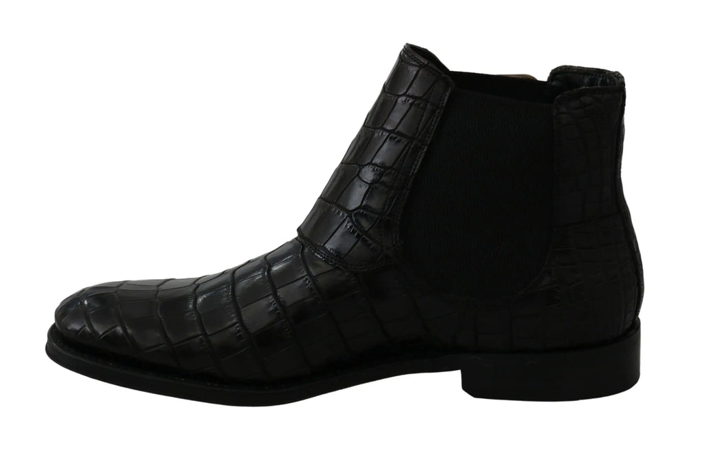 Dolce & gabbana bottines derby en cuir noir embossé crocodile avec panneaux élastiques sur les côtés