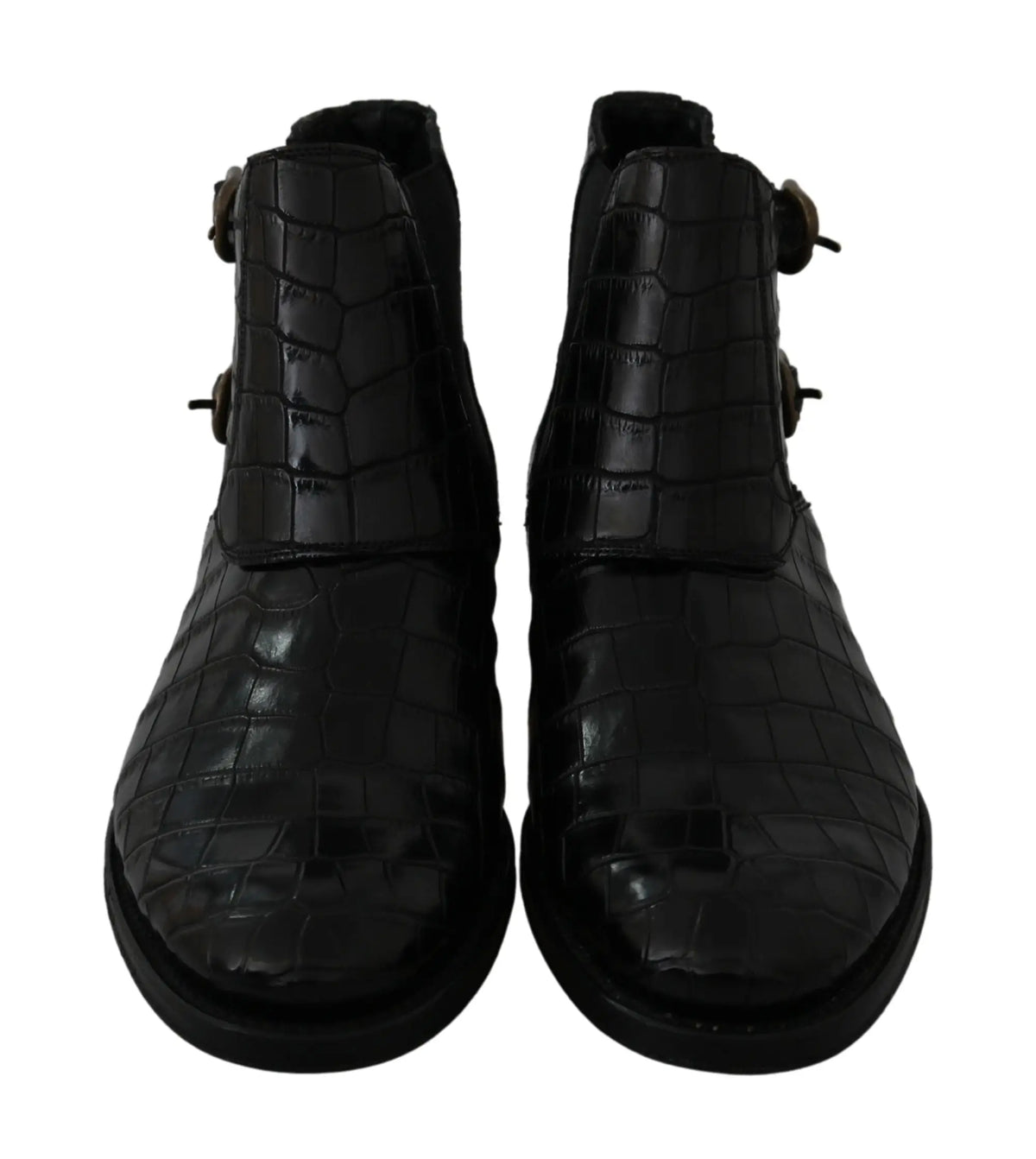 Dolce & gabbana bottines derby noires en cuir crocodile avec boucle métallique detail