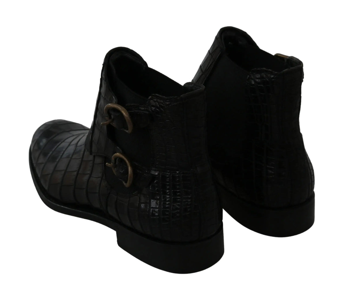 Dolce & gabbana bottines derby noires en cuir embossé crocodile avec doubles boucles métalliques
