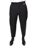 Pantalon de costume noir en coton dolce & gabbana avec un emblème de couronne dorée sur la ceinture