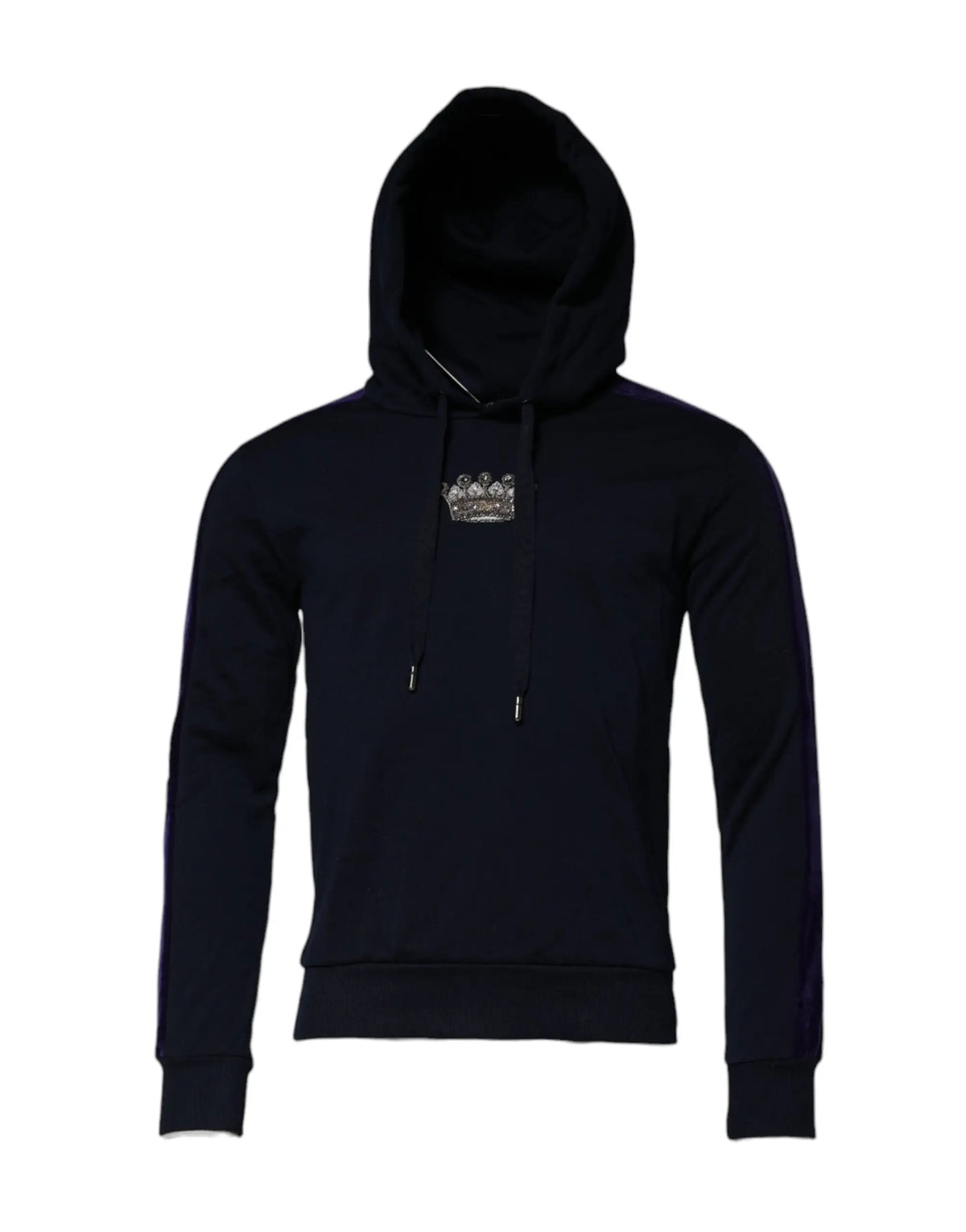 Sweat à capuche en coton noir dolce & gabbana avec emblème de couronne argentée et cordons assortis
