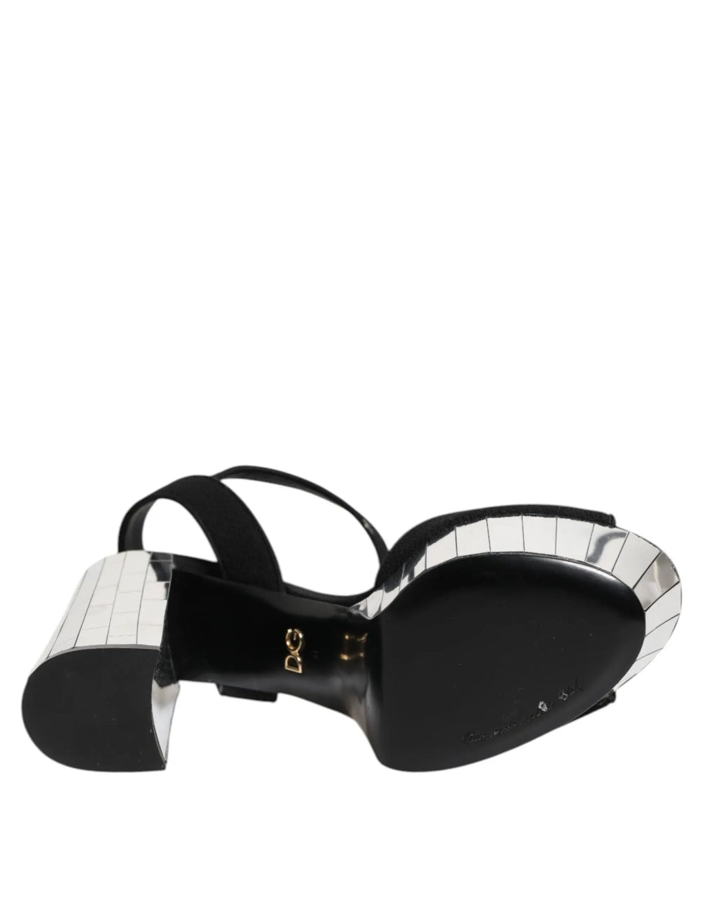 Dolce & gabbana keira sandale à bride cheville noire et argentée avec talon plateforme brillant à rayures métalliques verticales