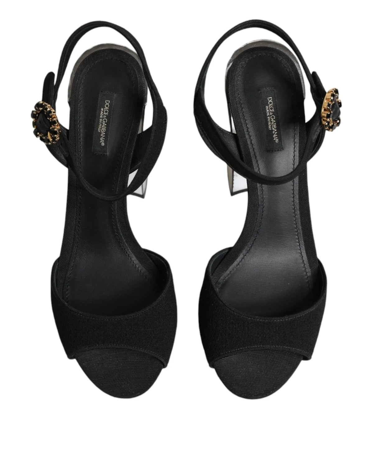 Sandales dolce & gabbana noires keira avec dessus en suède talon transparent et boucle ornée dorée