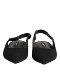 Dolce & gabbana black crystal charmeuse slingback shoes en daim noir avec bout pointu et boucle décorative