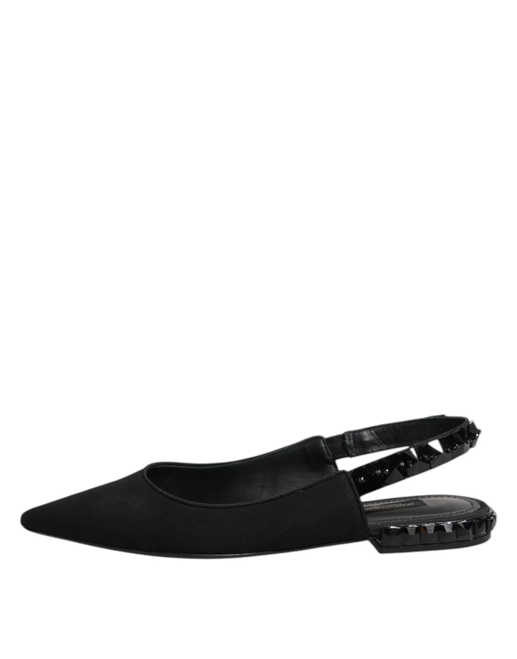 Dolce & gabbana chaussures slingback en charmuese noire avec talon clouté et bout pointu en daim noir