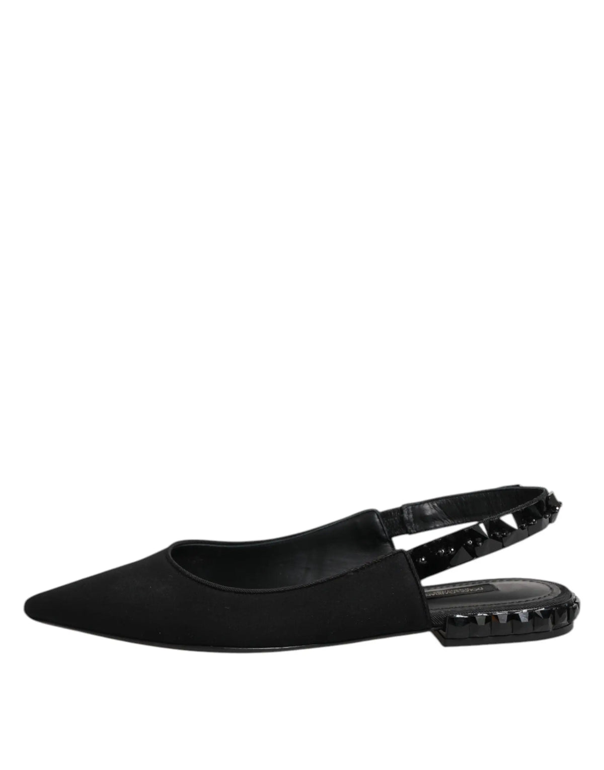 Dolce & gabbana chaussures slingback en charmuese noire avec talon clouté et bout pointu en daim noir