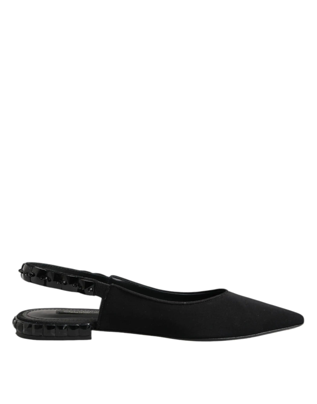 Dolce & gabbana black crystal charmeuse slingback shoes en daim noir avec talon et bride cloutés