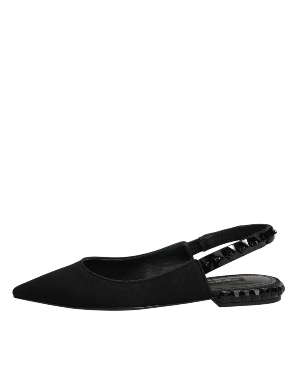 Dolce & gabbana chaussures slingback en satin charmeuse noir avec bout pointu et bride ornée de cristaux