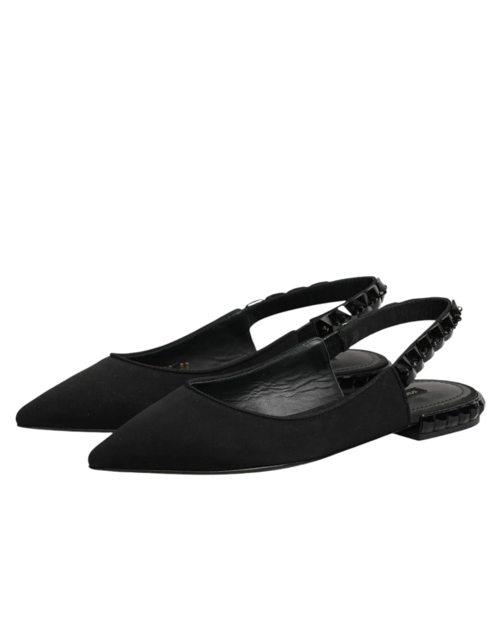 Dolce & gabbana chaussures slingback noires en daim avec bout pointu et détail perlé décoratif sur la bride