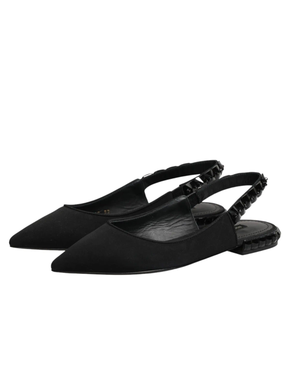 Dolce & gabbana chaussures slingback noires en daim avec bout pointu et détail perlé décoratif sur la bride
