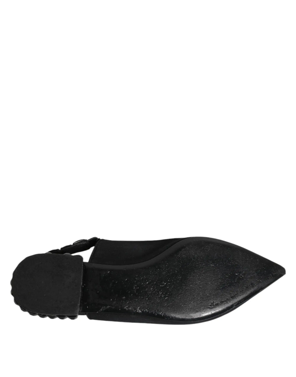 Dolce & gabbana escarpin slingback plat noir en cuir lisse avec talon festonné et bout pointu cristallisé