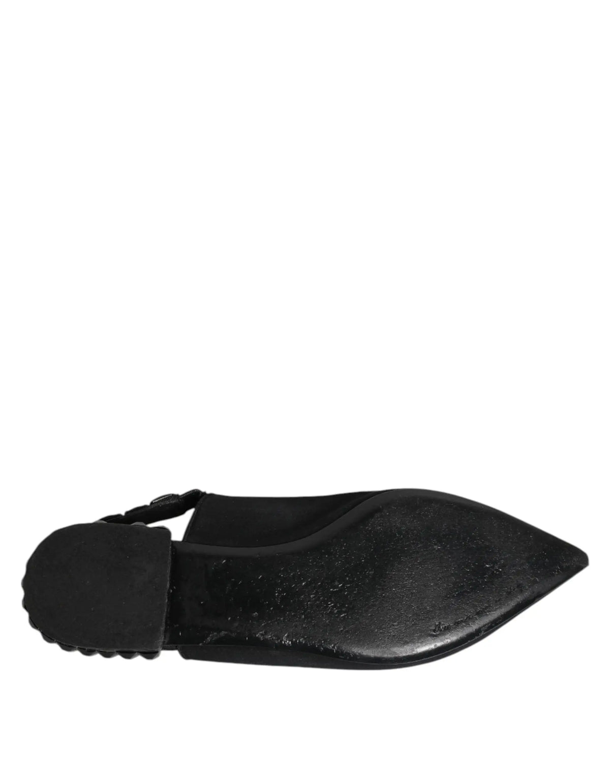 Dolce & gabbana escarpin slingback plat noir en cuir lisse avec talon festonné et bout pointu cristallisé