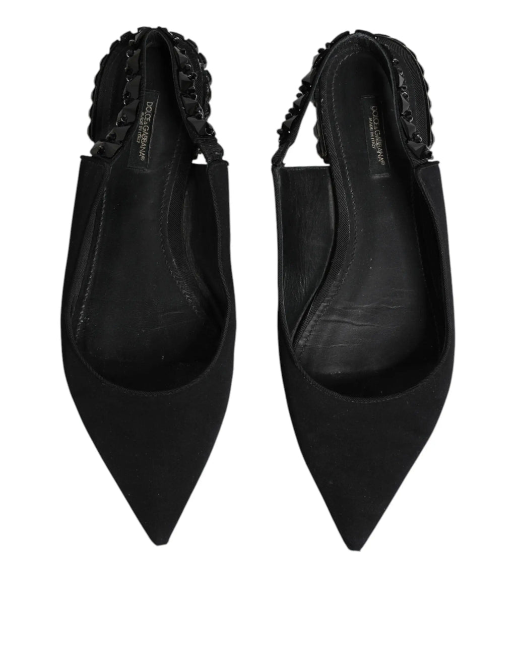 Chaussures slingback dolce & gabbana en daim noir avec détail chaîne de perles sur la bride