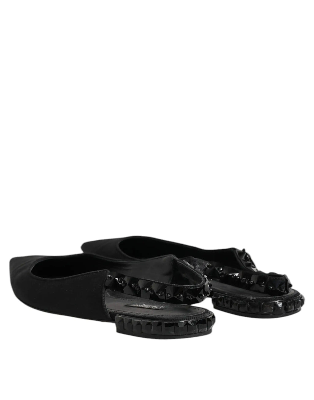 Dolce & Gabbana chaussures slingback en satin charmeuse noir avec bijoux noirs brillants et cuir verni noir