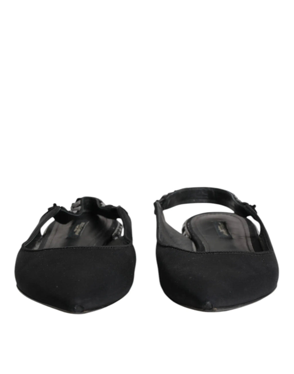 Dolce & gabbana black crystal charmeuse slingback shoes en daim noir avec bout pointu élégant