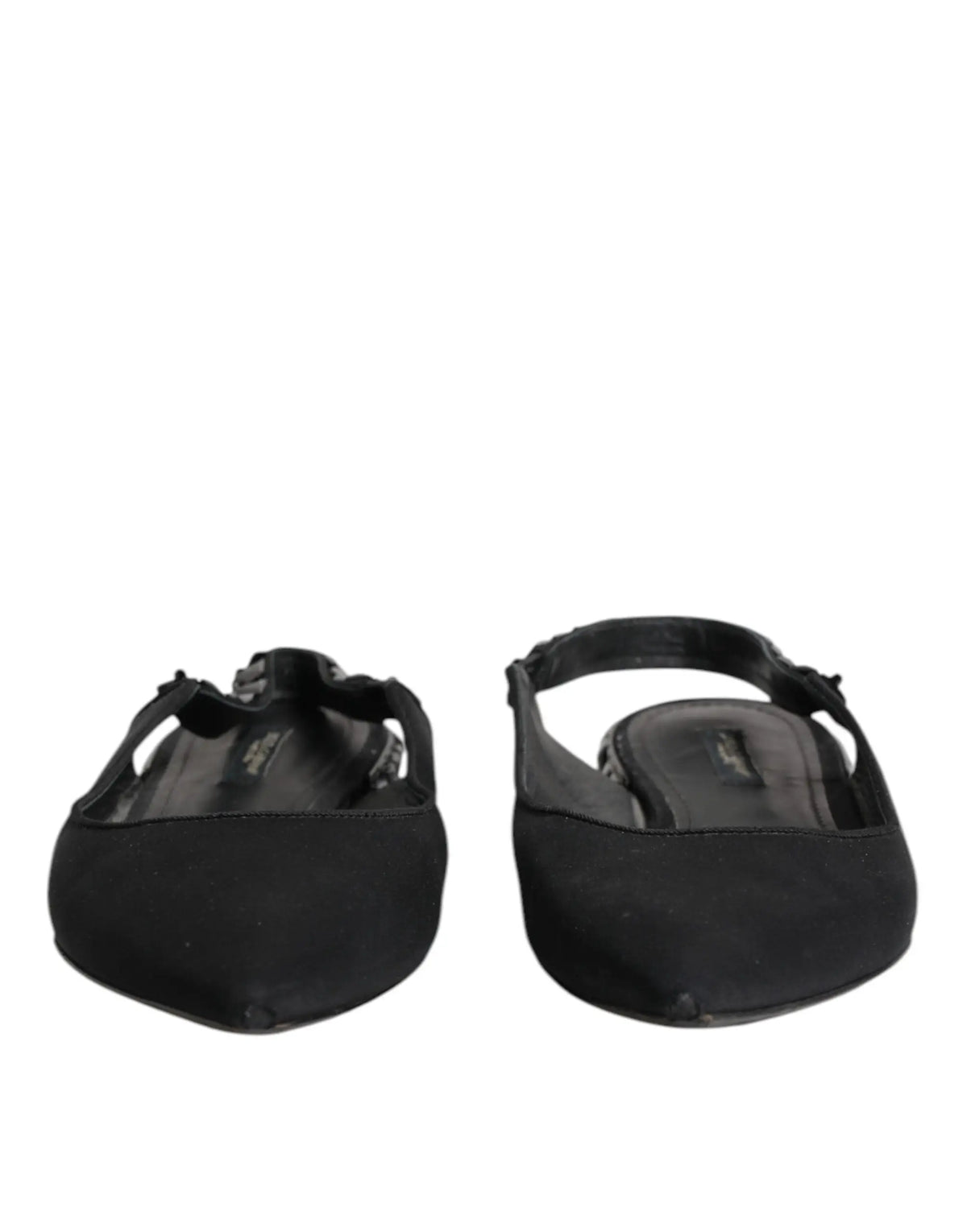 Dolce & gabbana black crystal charmeuse slingback shoes en daim noir avec bout pointu élégant