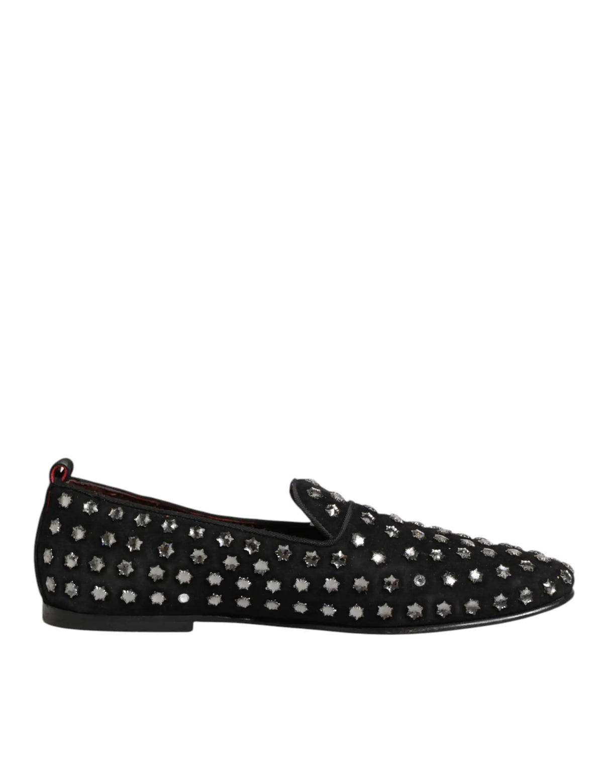 Dolce & gabbana mocassins noirs en daim ornés d’étoiles argentées en cristal conçu pour les tenues habillées