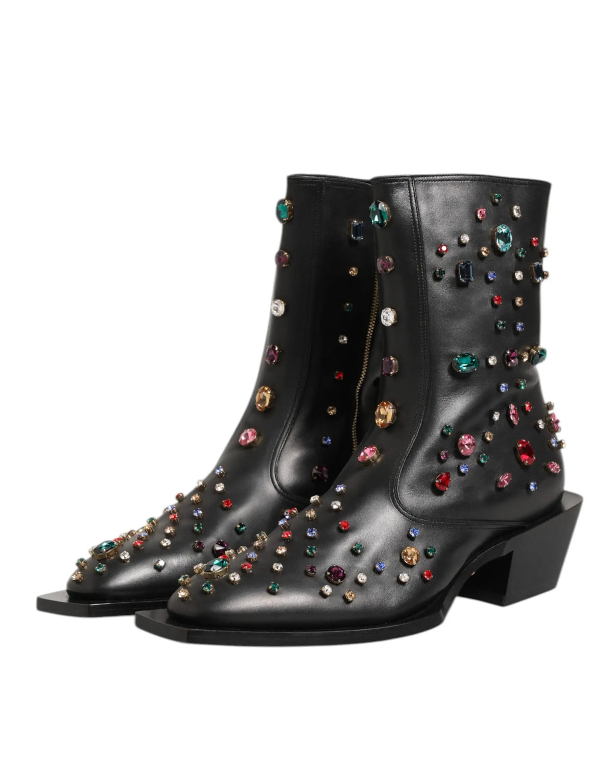 Bottes courtes noires en cuir homme dolce & gabbana ornées de cristaux colorés multifacettes