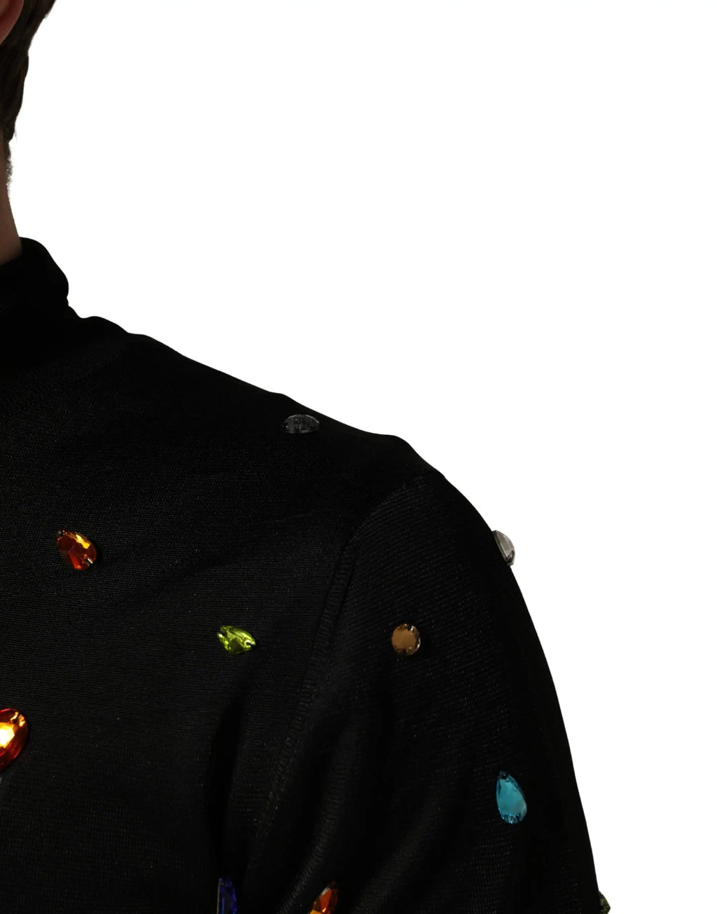 Dolce & gabbana pull col roulé noir orné de cristaux colorés facets en pierres précieuses