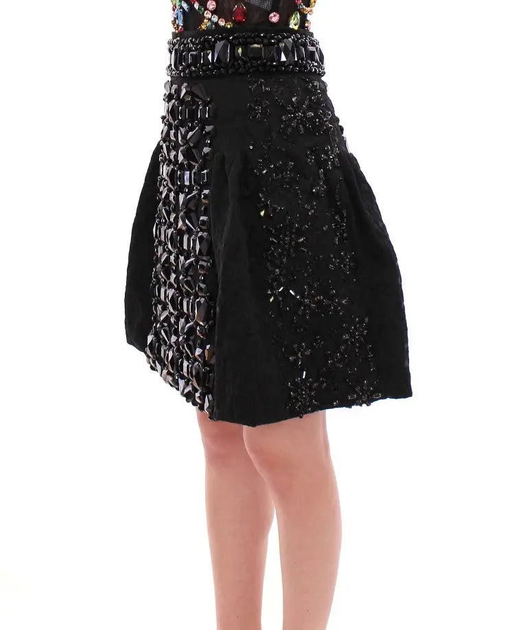 Dolce & gabbana jupe courte noire ornée de cristaux avec une ceinture large perlée faite à la main