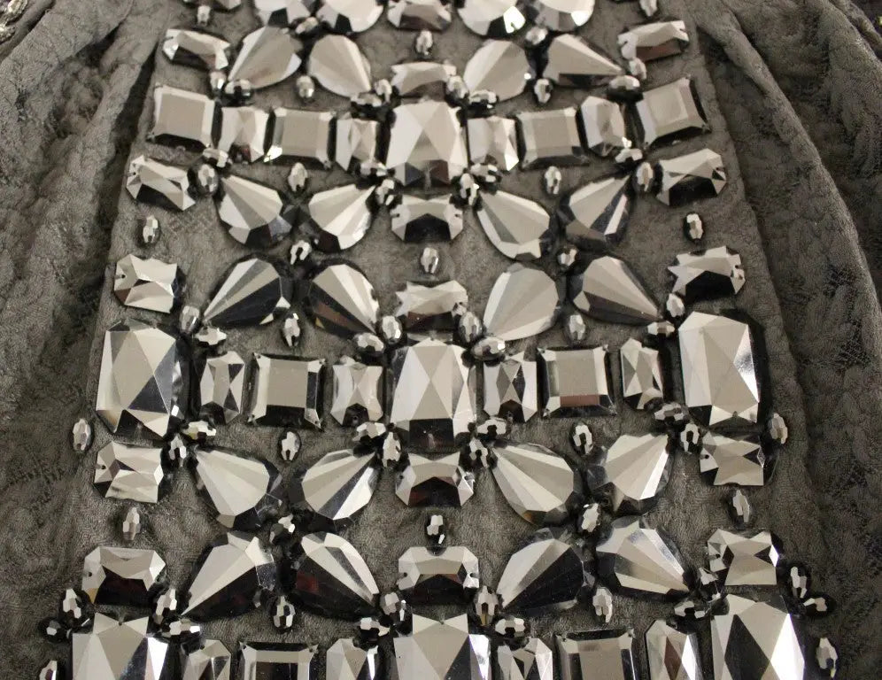 Jupe noire dolce & gabbana au-dessus du genou en tissu gris foncé texturé avec strass argentés facettés
