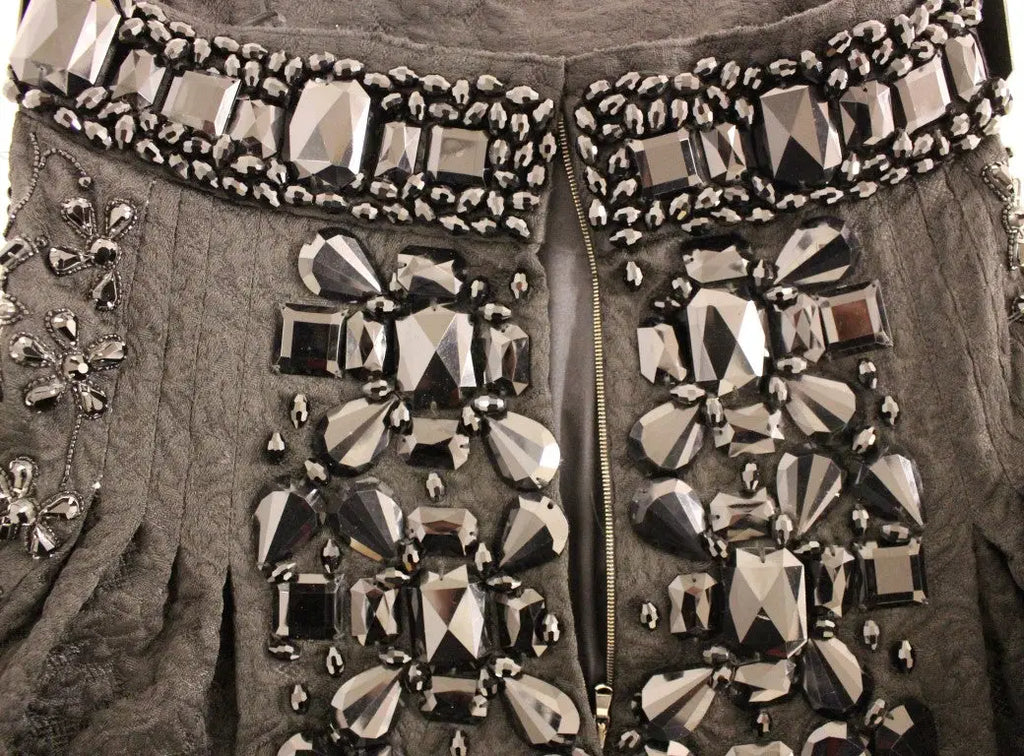 Veste gris foncé texturée dolce & gabbana ornée de cristaux argentés facettés en motifs floraux et géométriques
