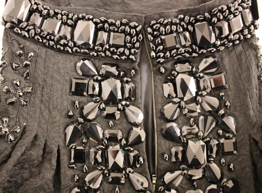 Veste gris foncé texturée dolce & gabbana ornée de cristaux argentés facettés en motifs floraux et géométriques