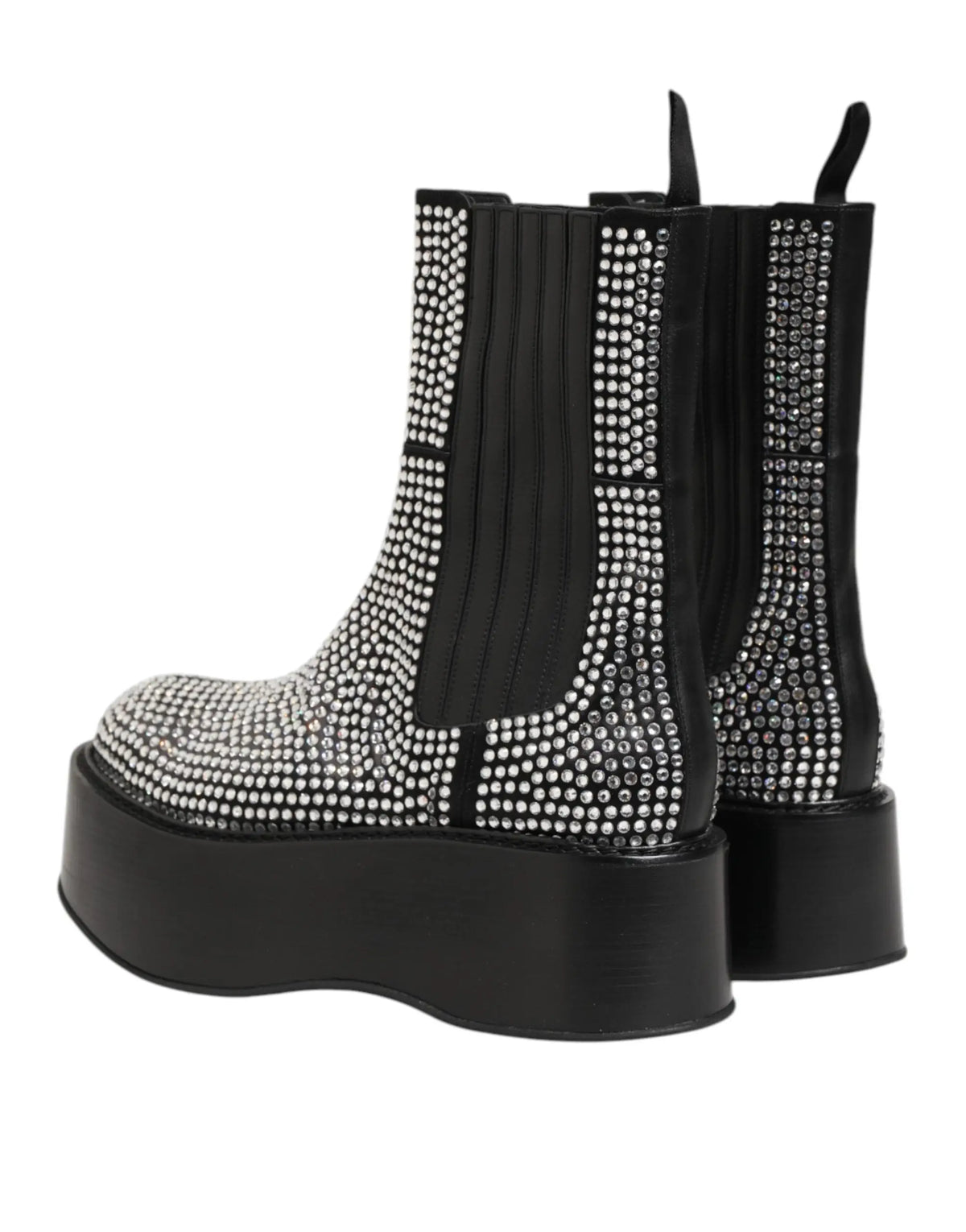 Dolce gabbana bottes courtes mi-mollet noires à plateforme avec une dense décoration de strass argentés