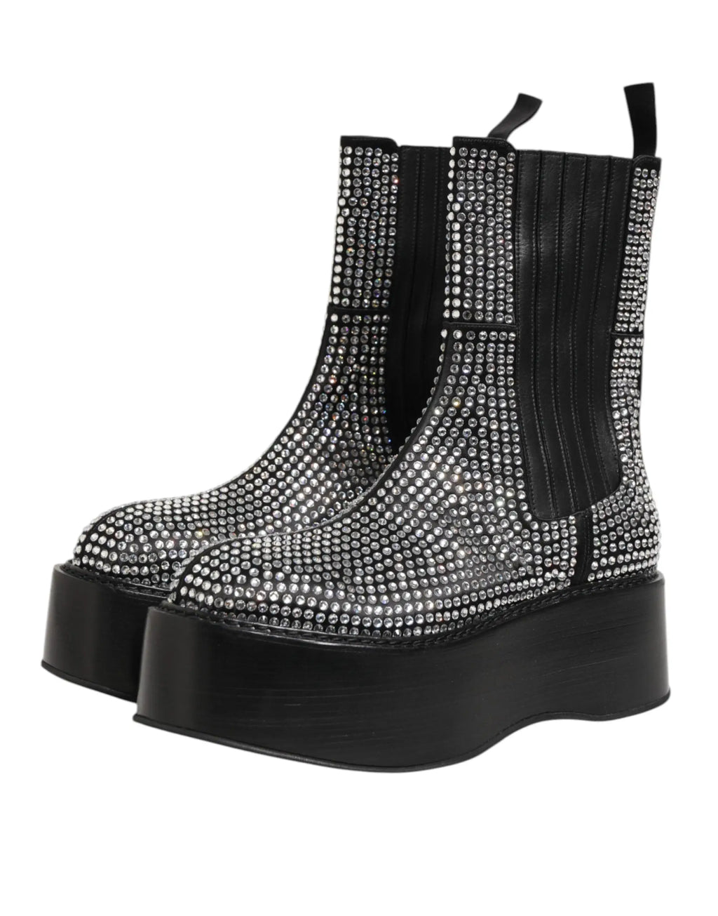 Dolce & gabbana bottes noires crystal strass mi-mollet à plateforme ornées de strass argentés scintillants dense