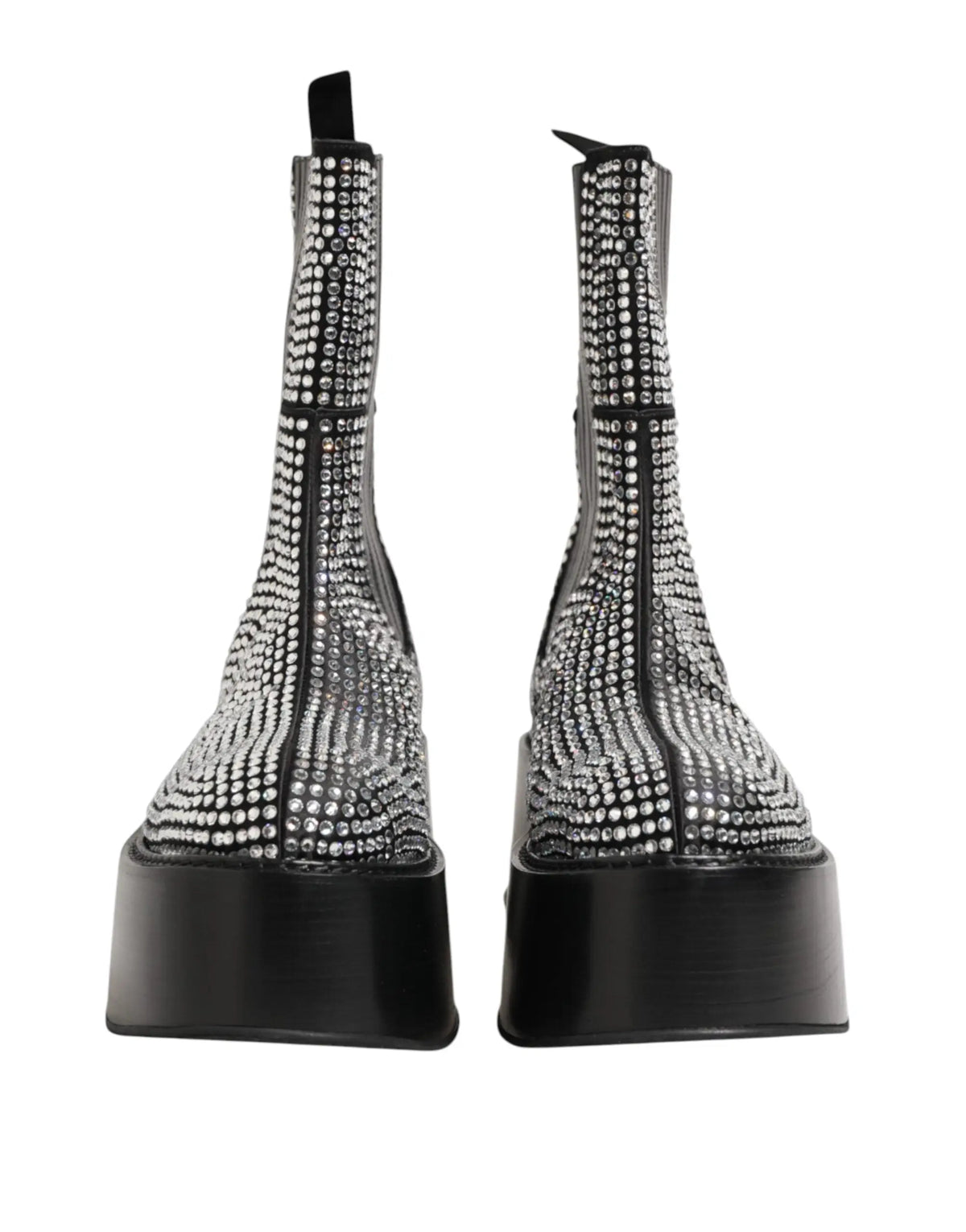 Dolce & gabbana bottes courtes mi-mollet noires en strass cristal strass avec plateformes et décorations argentées