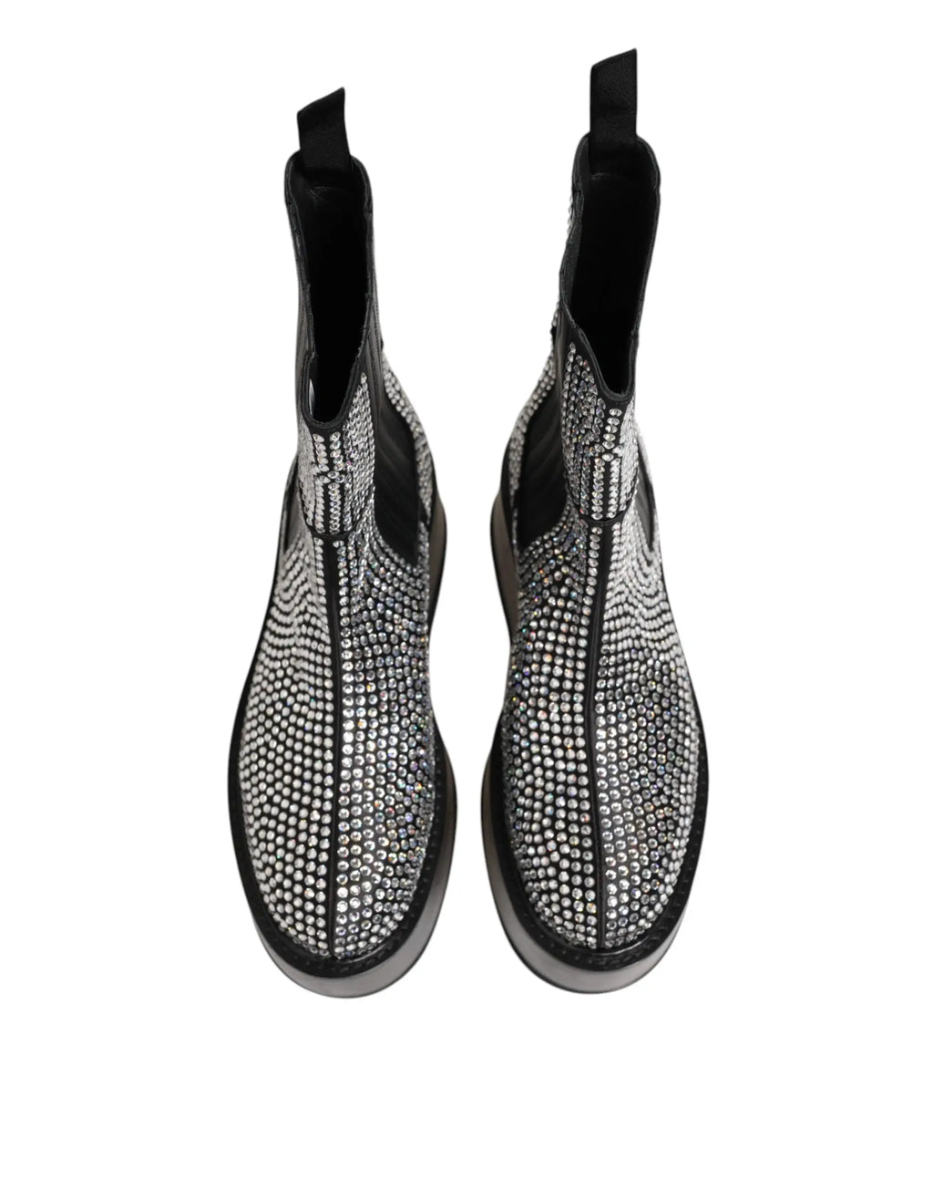 Dolce & gabbana bottines courtes noires à cristaux strass avec semelle épaisse et ornements en strass noir et argent