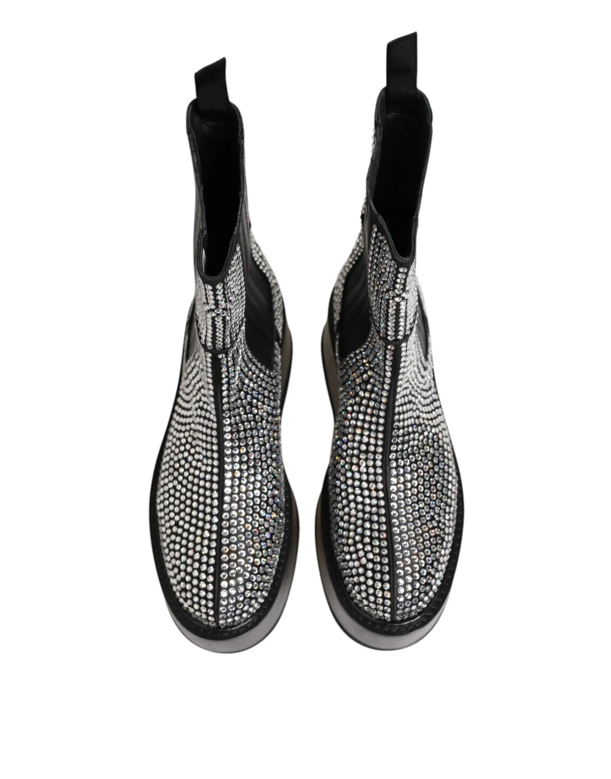 Dolce & gabbana bottines courtes noires à cristaux strass avec semelle épaisse et ornements en strass noir et argent