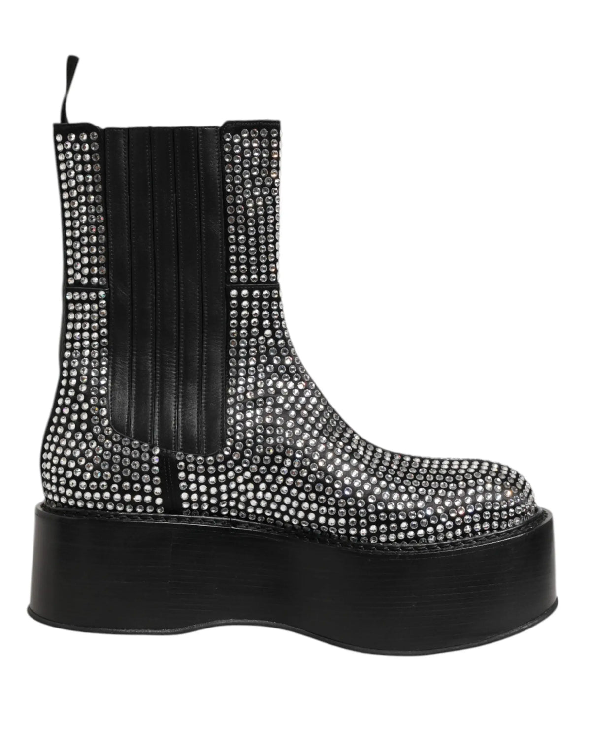 Dolce & gabbana bottes courtes noires ornées de strass argentés avec semelle épaisse et panneaux élastiques