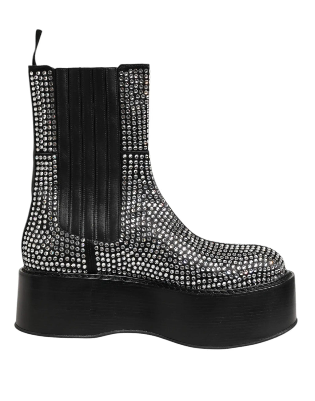 Dolce & gabbana bottes courtes mid calf noires ornées de strass argentés avec panneaux élastiques et semelle épaisse