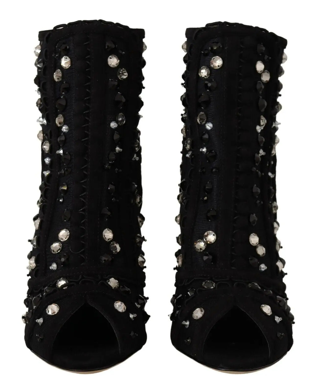 Bottes courtes dolce & gabbana en daim noir avec talons et strass argentés et noirs le long de la tige