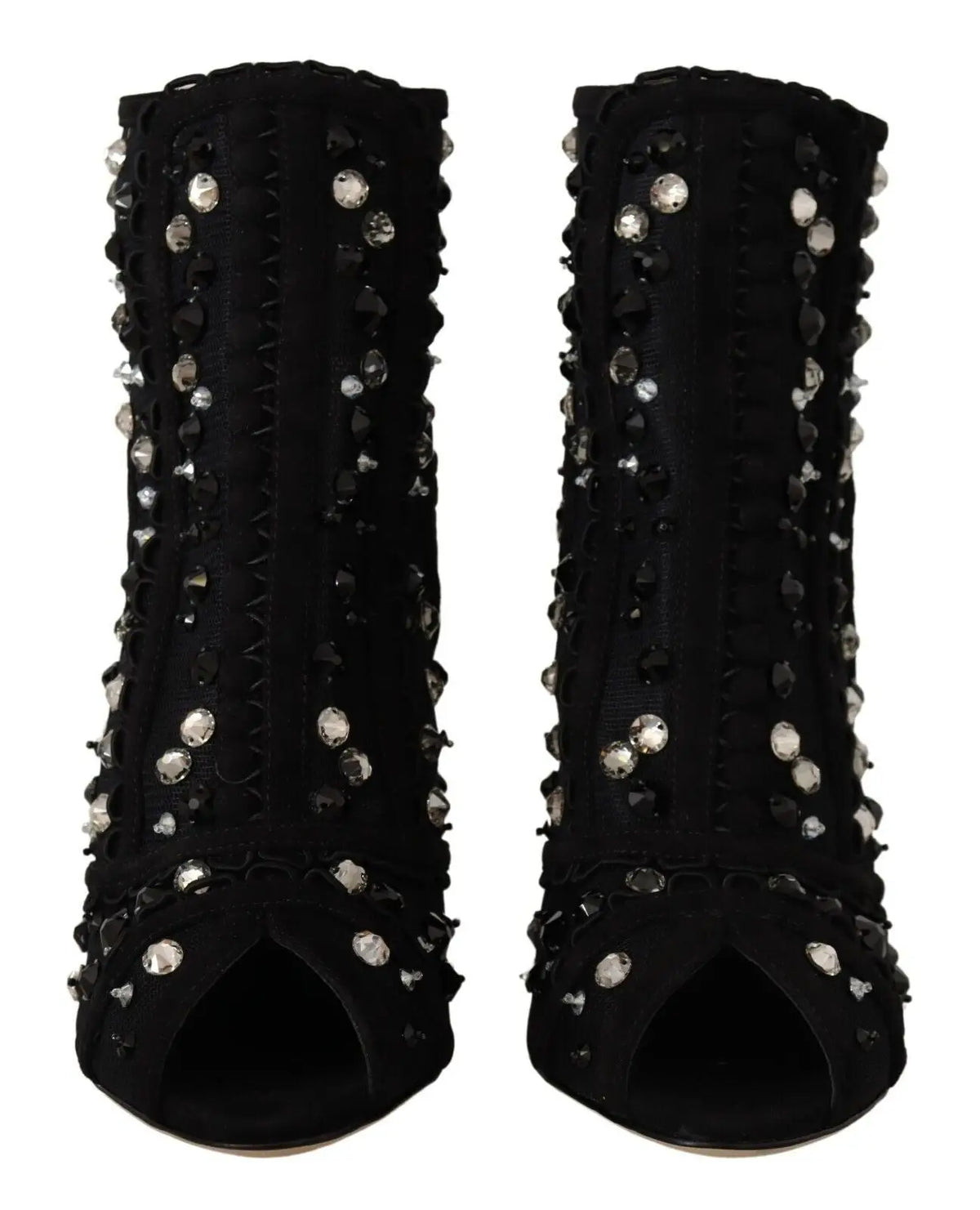 Bottes courtes dolce & gabbana en daim noir avec talons et strass argentés et noirs le long de la tige