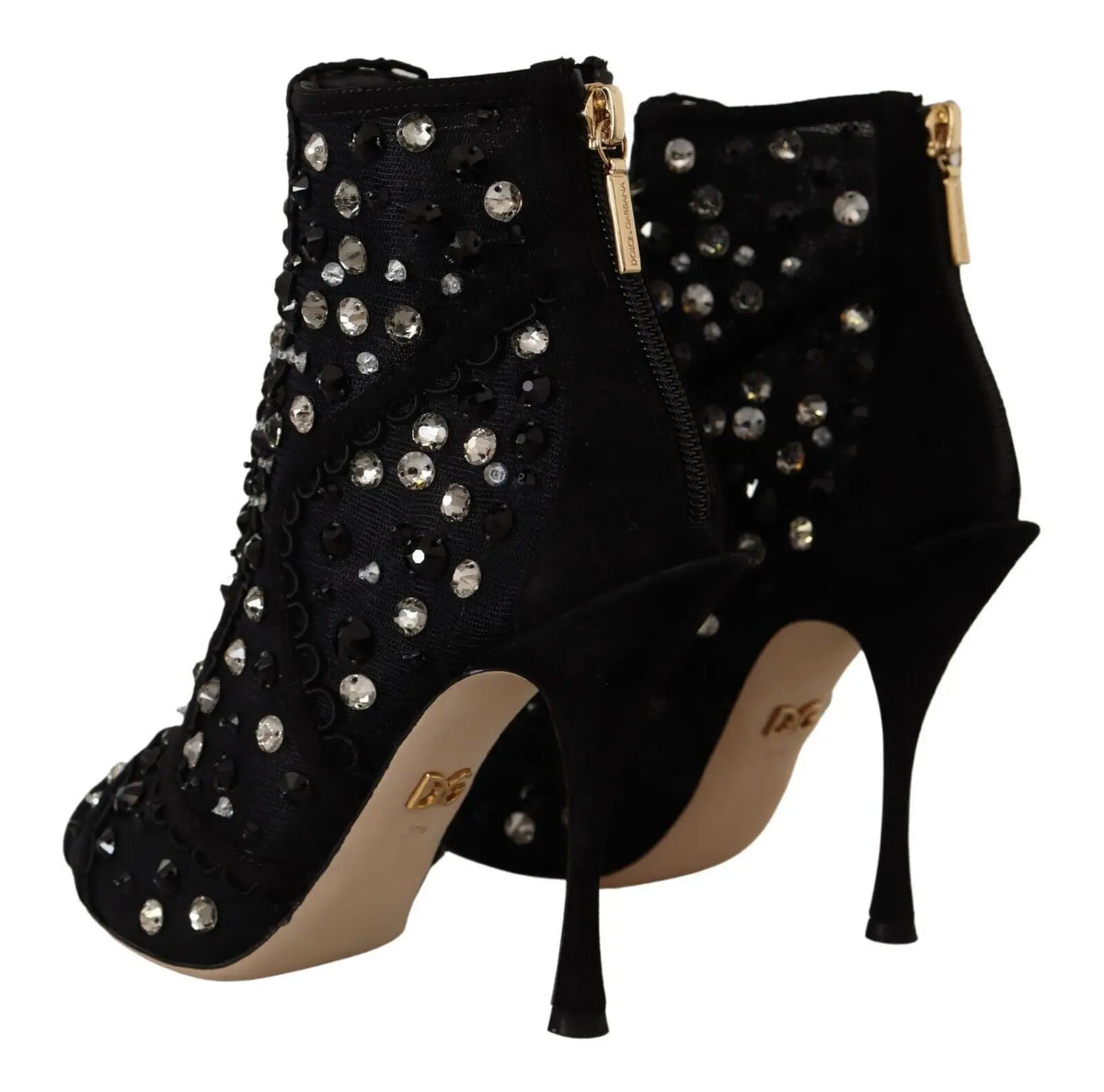 Dolce & gabbana bottines courtes en daim noir avec cristaux scintillants et fermeture éclair dorée