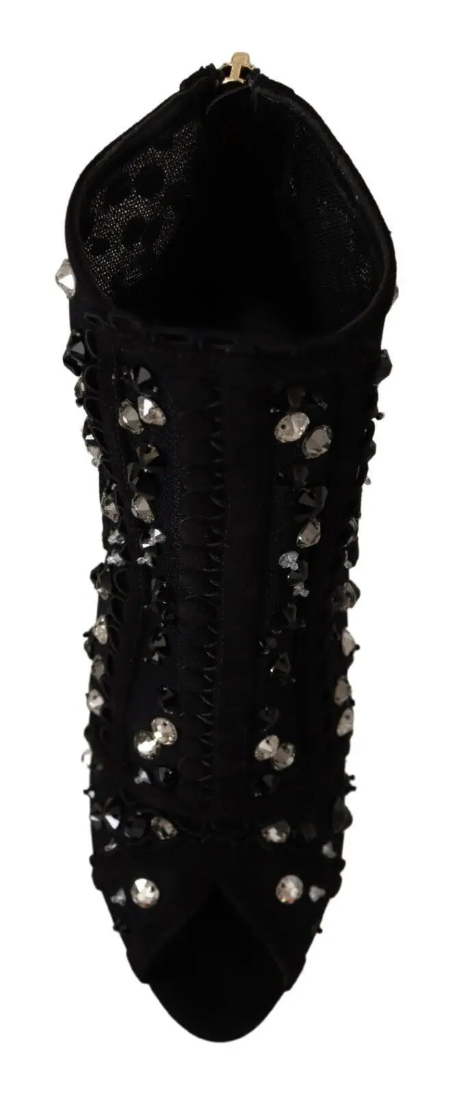 Bottines courtes dolce & gabbana en daim noir avec talons, strass brillants et fermeture éclair dorée au sommet